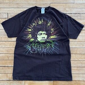 VTG Jimi Hendrix Brown T-Shirt Faded Mens L Rock Music Band Rave y2k 2006